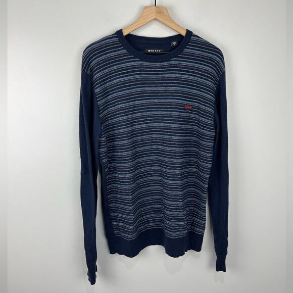 Wolsey Blue Striped 100% Merino Wool Crewneck Sweater XL - Picture 1 of 6